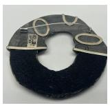 Lovely Large Signed FORD FORLANO Sterling Silver & Polymer Round Brooch