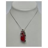 Great Looking Jeweled "Chili Pepper" Pendant Necklace w/Sterling Silver