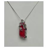 Great Looking Jeweled "Chili Pepper" Pendant Necklace w/Sterling Silver