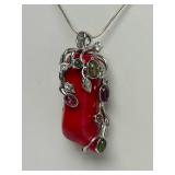 Great Looking Jeweled "Chili Pepper" Pendant Necklace w/Sterling Silver