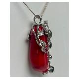 Great Looking Jeweled "Chili Pepper" Pendant Necklace w/Sterling Silver