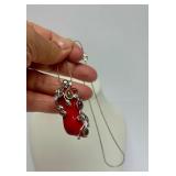 Great Looking Jeweled "Chili Pepper" Pendant Necklace w/Sterling Silver