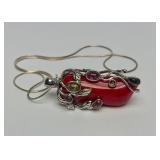 Great Looking Jeweled "Chili Pepper" Pendant Necklace w/Sterling Silver