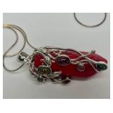 Great Looking Jeweled "Chili Pepper" Pendant Necklace w/Sterling Silver