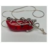 Great Looking Jeweled "Chili Pepper" Pendant Necklace w/Sterling Silver
