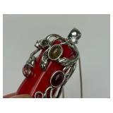 Great Looking Jeweled "Chili Pepper" Pendant Necklace w/Sterling Silver