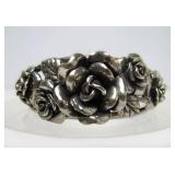 Beautiful Heavy Sterling Silver Floral Cuff Bracelet
