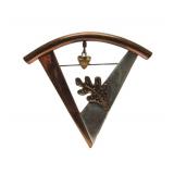 Very Nice Sterling Silver & Copper Oak Leaf Brooch w/Orange Gemstone Acorn