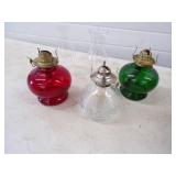 3 Vintage Kerosene Lamps and 2 Chimines