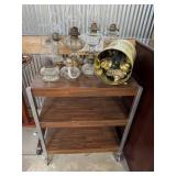 Vintage Kerosene Lamps and Rolling Cart