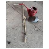 Red Oil Can, Feed Scoop, Vintage Fishing Pole