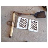 Vintage Wood Handle Shovel, Horse Hardware and Cast Iron Grate