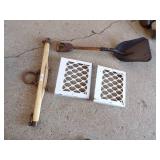 Vintage Wood Handle Shovel, Horse Hardware and Cast Iron Grate