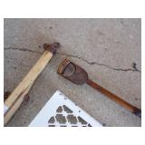 Vintage Wood Handle Shovel, Horse Hardware and Cast Iron Grate