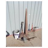 Vintage Saw Blade, Shovel, Sprayer Vintage Tin