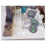 Wood Plane, Vintage Insulators, Pipe parts, Meat Grinder