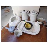 Vintage Enamal Ware Bed pan, Coffee Pots, Tray