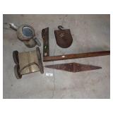 Large Hinge, Level, Pully, Oil Can and Cart