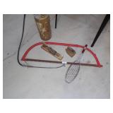 Bow Saw, Vintage Sprayer, Sad Iron, Wood Plane and Fish Griller