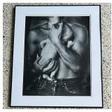 Framed Print by Jan Saudek in Black and White"Theatre of Life" Man holding a baby