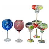 Colorful Stemmed Glasses and Hand Painted Margarita Glasses