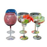 Colorful Stemmed Glasses and Hand Painted Margarita Glasses