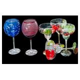 Colorful Stemmed Glasses and Hand Painted Margarita Glasses