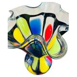 Mihai Topescu Hand Blown Art Glass Colorful Ruffled Vase Signed by Internationally Acclaimed Artist