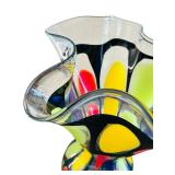 Mihai Topescu Hand Blown Art Glass Colorful Ruffled Vase Signed by Internationally Acclaimed Artist
