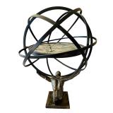 Metal / Cast Iron Atlas Holding Armillary Sphere with Adjustable Glass