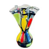 Mihai Topescu Hand Blown Art Glass Colorful Ruffled Vase Signed by Internationally Acclaimed Artist