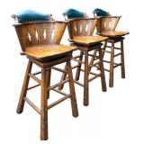 Set of Three Vintage Wooden Barstools (Similar Stools Featured in Caddyshack)