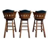 Set of Three Vintage Wooden Barstools (Similar Stools Featured in Caddyshack)