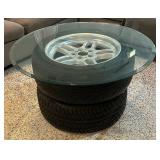 Unique Coffee Table Made with Tires and Glass Top