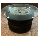 Unique Coffee Table Made with Tires and Glass Top
