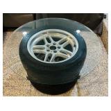Unique Coffee Table Made with Tires and Glass Top