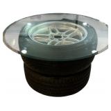 Unique Coffee Table Made with Tires and Glass Top