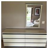 Postmodern Rougier High Gloss White Six Drawer Lacquered Dresser with Mirror