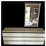 Postmodern Rougier High Gloss White Six Drawer Lacquered Dresser with Mirror