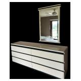 Postmodern Rougier High Gloss White Six Drawer Lacquered Dresser with Mirror