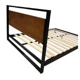 Platform Bed with Headboard / Slats, Black Metal and Wood Headboard