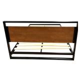 Platform Bed with Headboard / Slats, Black Metal and Wood Headboard