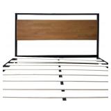Platform Bed with Headboard / Slats, Black Metal and Wood Headboard