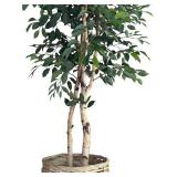 Vickerman Green Artificial Tall Ficus Tree with Woven Pot