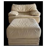 Oversized Natuzzi Leather Italian Chair and Ottoman