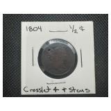 1804 Bust Half Cent, Crosslet 4 w/Stems, Holed