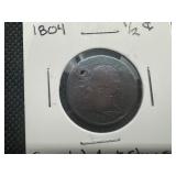 1804 Bust Half Cent, Crosslet 4 w/Stems, Holed