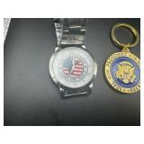2020 Rarer 1st Term President Trump Memorabilia, Heavy Keychain, Button, 2nd Amendment Wristwatch