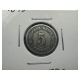 1874 & 1875 German Pfennig Coins, Lightly Circulated - Very Good Condition