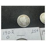 (2) Barber Quarters and (2) Barber Dimes, 1902O, 1911 and 1911, 1914